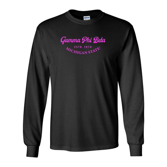 #Gamma Phi Beta Long-Sleeve Shirt, Elegant Print Design