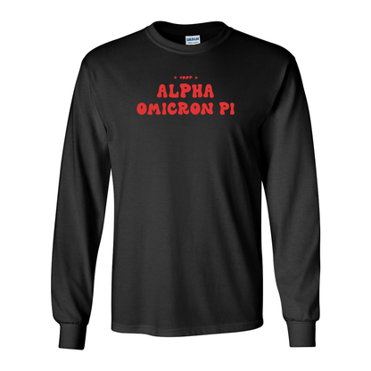 #Alpha Omicron Pi Long-Sleeve Shirt, Bubble Print Design