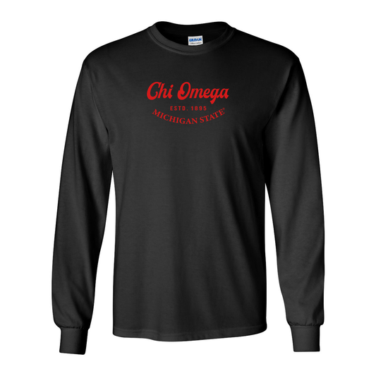 #Chi Omega Long-Sleeve Shirt, Elegant Print Design