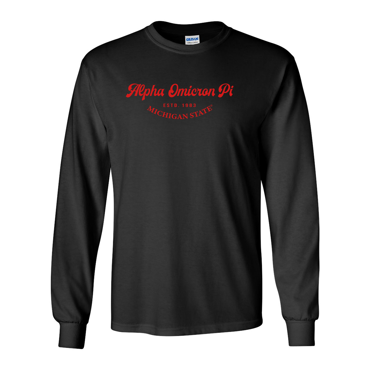 #Alpha Omicron Pi Long-Sleeve Shirt, Elegant Print Design