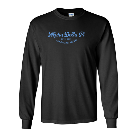 #Alpha Delta Pi Long-Sleeve Shirt, Elegant Print Design