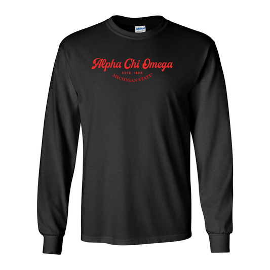 #Alpha Chi Omega Long-Sleeve Shirt, Elegant Print Design