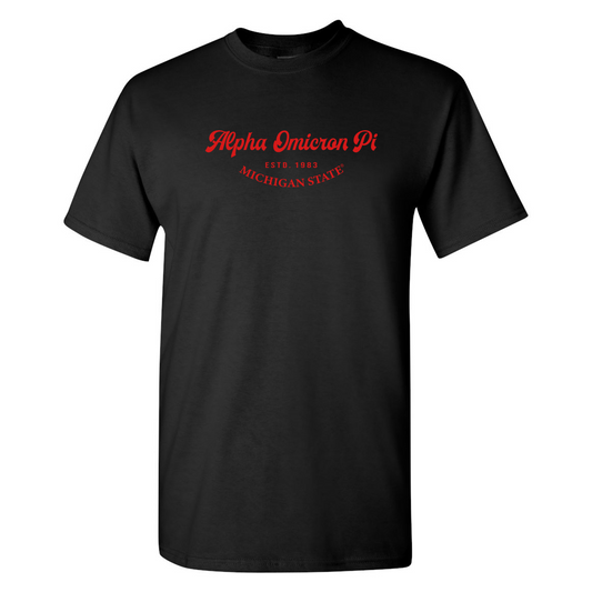 #Alpha Omicron Pi T-Shirt, Elegant Print Design