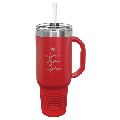 Custom 40oz. Travel Mug with Straw and Snap Lid, Small Heart Design - LZR