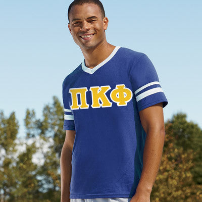 Pi Kappa Phi V-Neck Jersey with Striped Sleeves - 360 - TWILL