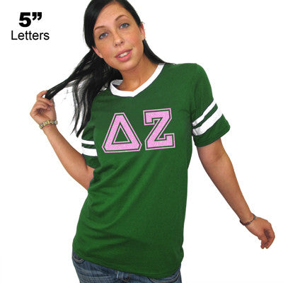 Sorority Striped Tee Printed Varsity Letters Greek Apparel – Something Greek