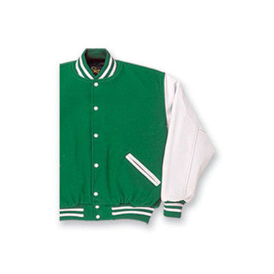 Varsity Letterman Bomber Baseball Forest Green Wool & Gray Leather  Sleeve jacket