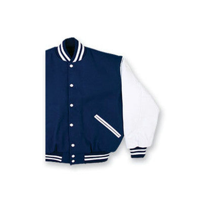 Sky Blue Letterman Jacket with White Leather Sleeves