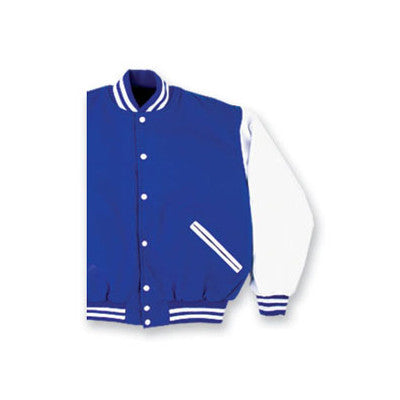 Royal Blue Letterman Jacket with White Leather Sleeves