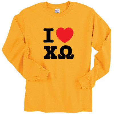 I Love Chi Omega Printed Longsleeve - Gildan 2400 - CAD