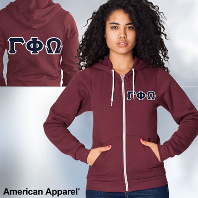 Gamma Phi Omega Sorority Full Zip Hoodie with Custom Greek Letters