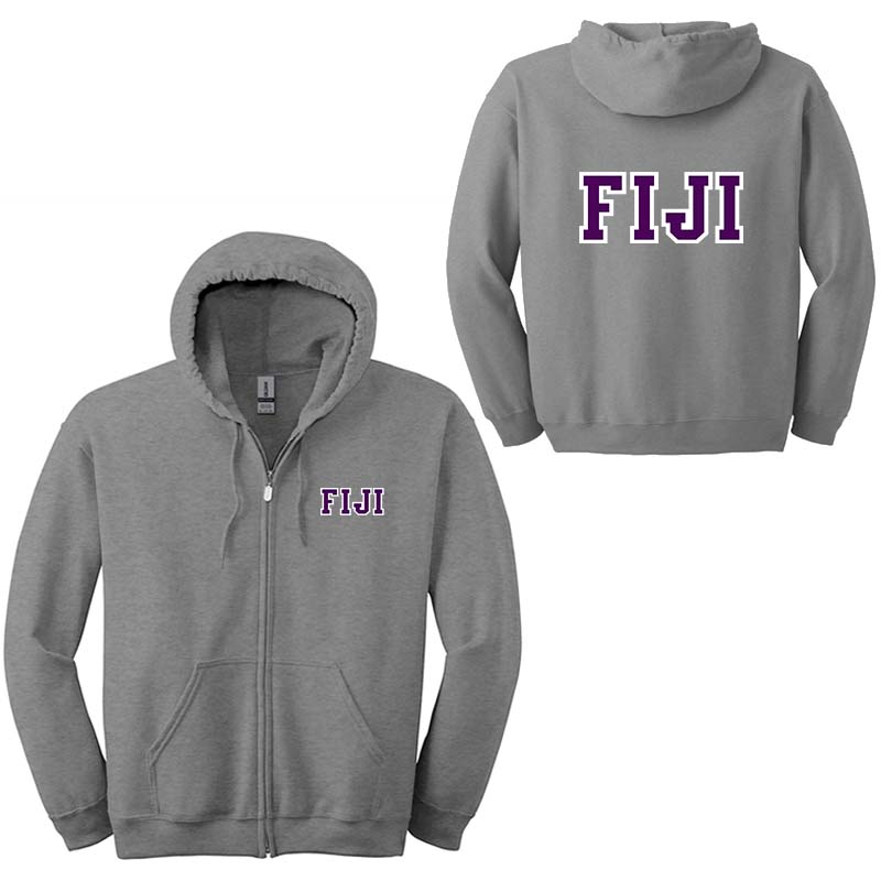 FIJI Fraternity Full Zip Hoodie with Custom Greek Letters