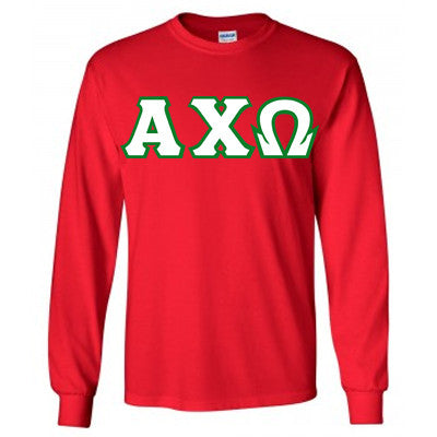 Alpha Chi Omega Sorority Longsleeve T Shirt with Twill Greek