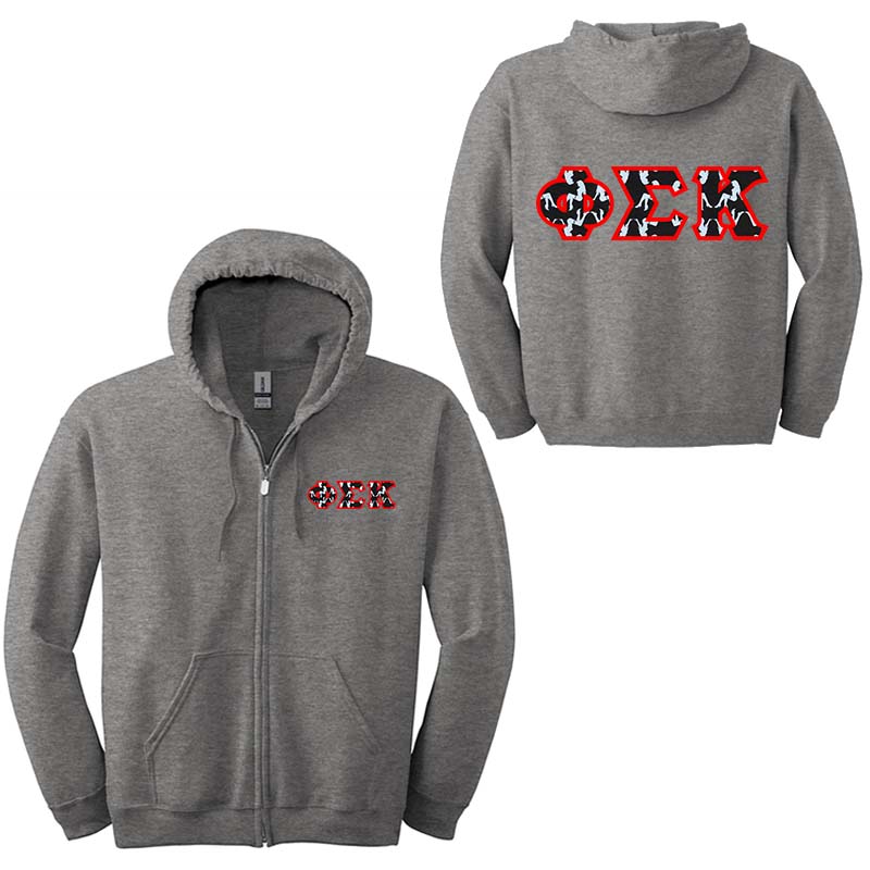 Phi Sigma Kappa Fraternity Full Zip Hoodie with Custom Greek Letters