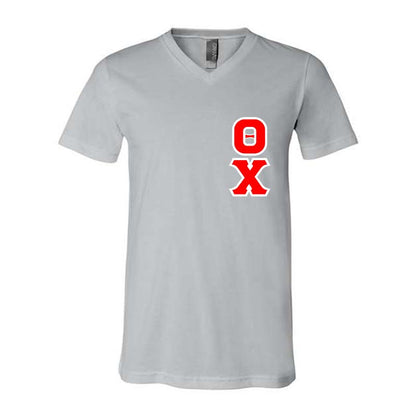 Theta Chi Fraternity V-Neck T-Shirt (Vertical Letters) - Bella 3005 - TWILL