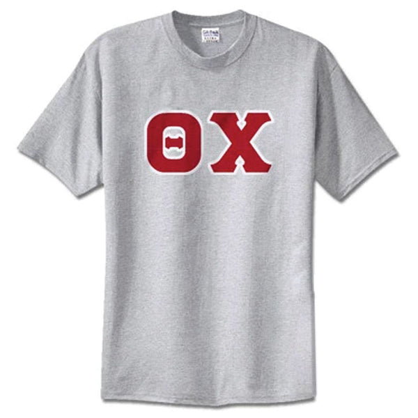 Theta Chi Striped Tee with Twill Letters Greek Clothing and Gear