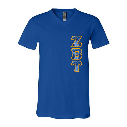 Zeta Beta Tau Fraternity V-Neck T-Shirt (Vertical Letters) - Bella 3005 - TWILL