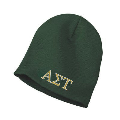 Alpha Sigma Tau Knit Beanie, 2-Color Greek Letters - 1500 - EMB