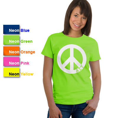 Alpha Sigma Tau Neon Peace Sign Printed Tee - Gildan 500 - CAD