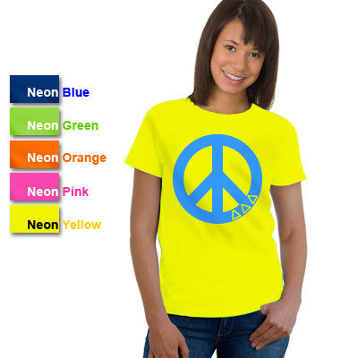 Delta Delta Delta Neon Peace Sign Printed Tee - Gildan 500 - CAD