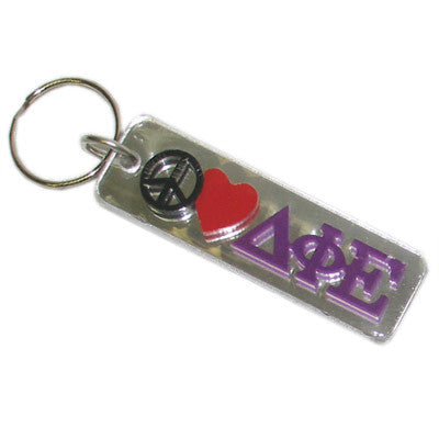 Delta Phi Epsilon Peace Love Keychain - Craftique cqPLKC