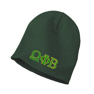 Omega Phi Beta Knit Beanie, 2-Color Greek Letters - 1500 - EMB