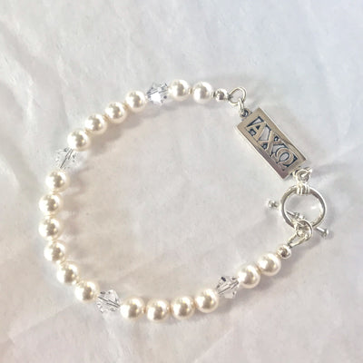 Sorority Swarovski White Pearl & Clear Crystal Bracelet- cidCCB