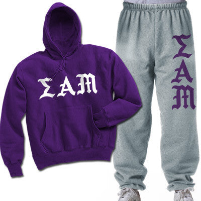 Sigma Alpha Mu Hoodie and Sweatpants, Printed Old English Letters, Package Deal - CAD