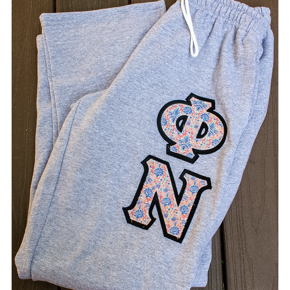 Greek Sweatpants, Vertical Letters - TWILL