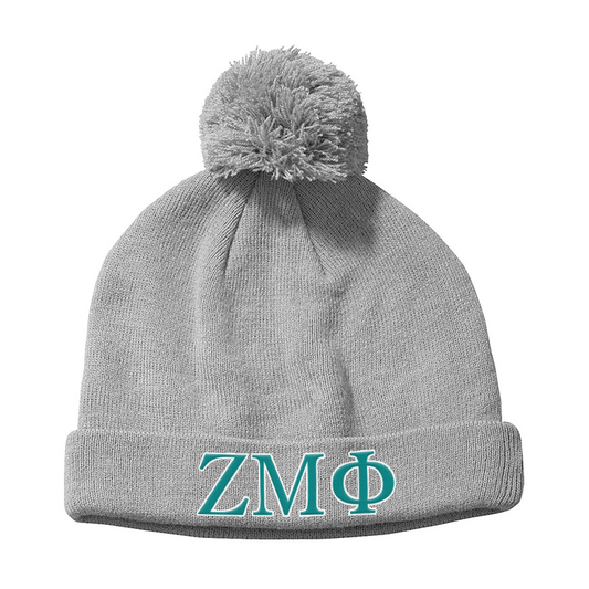 Zeta Mu Phi 2-Color Embroidered Knit Pom Beanie - Big Accessories BX028 - EMB