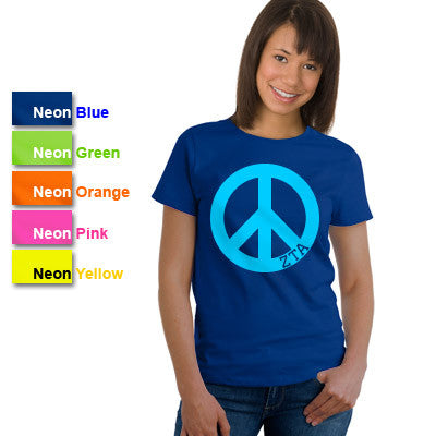 Zeta Tau Alpha Neon Peace Sign Printed Tee - Gildan 500 - CAD